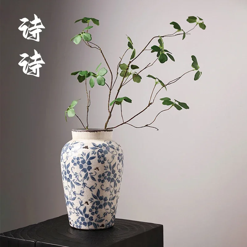 

Blue and white porcelain vase ornament ceramic living room flower arrangement hydroponics new Chinese high-end sense