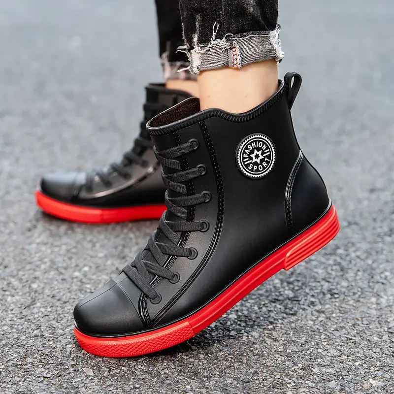 Short Waterproof Fleece-lined Male Shoes Work 2025 Mud Water Low-heel Rainy Day Cheap Wellies Fashion Pvc Adult Men's Rain Boots