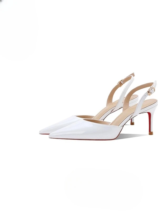 

Summer new white toe cap back empty strap sandals for women, pointed thin heels, shallow mouth, sexy high heels, single shoes