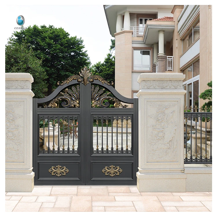 Family Courtyard Apartment Villa Exterior Swing Open Automatic Security Door Arch Design Durable Aluminum Alloy