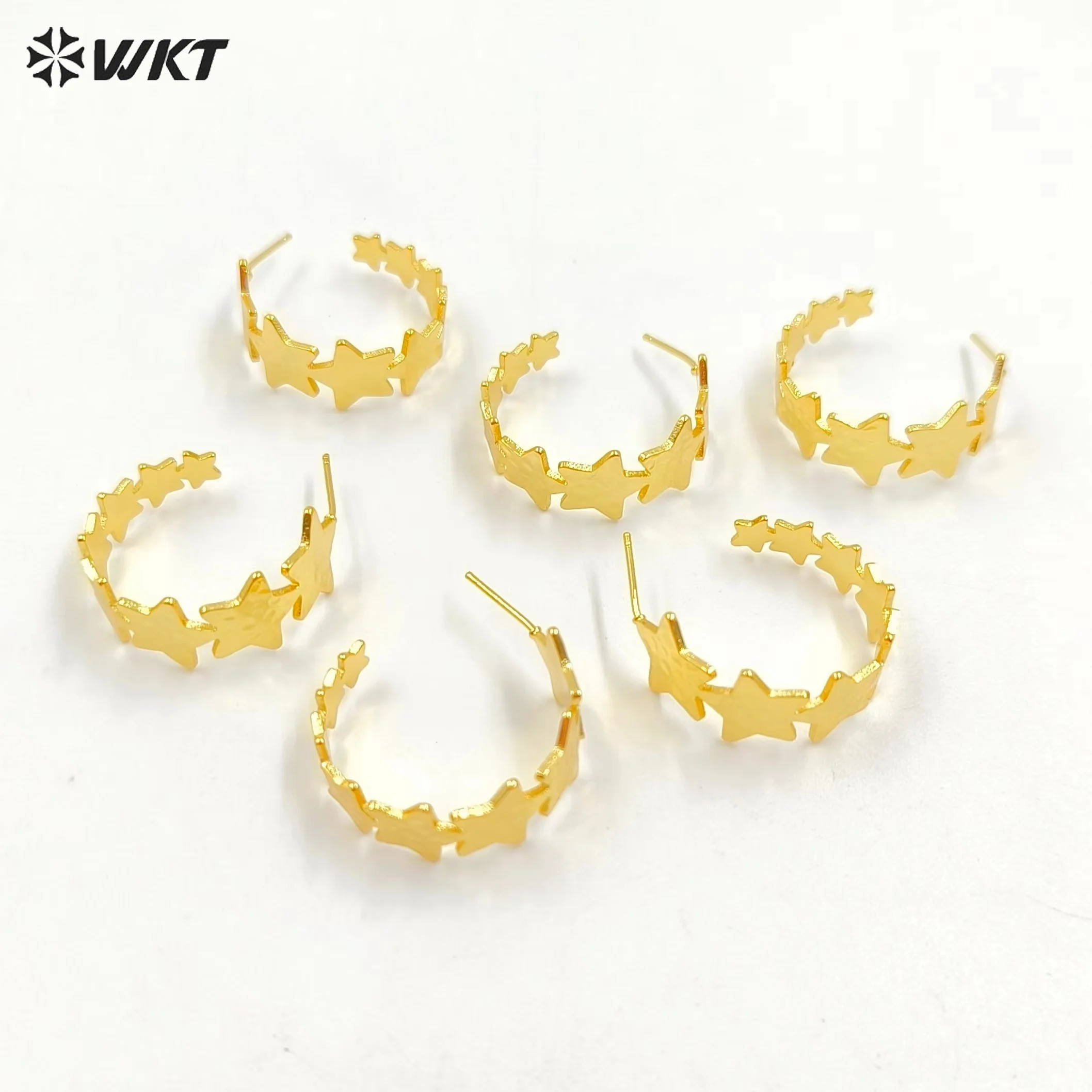 

WT-JFE112 WKT New Trendy 18K Real Gold Plated Yellow Brass And Steel Ear pin Super Star C Earrings 10Pairs