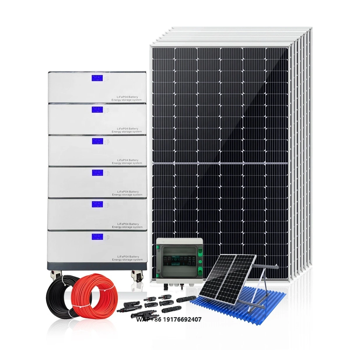 Complete Set 10KW Solar Home Storage Energy System with 'MPPT Controller Stackable LiFePO4 Batteries Hybrid Inverter All-in-One