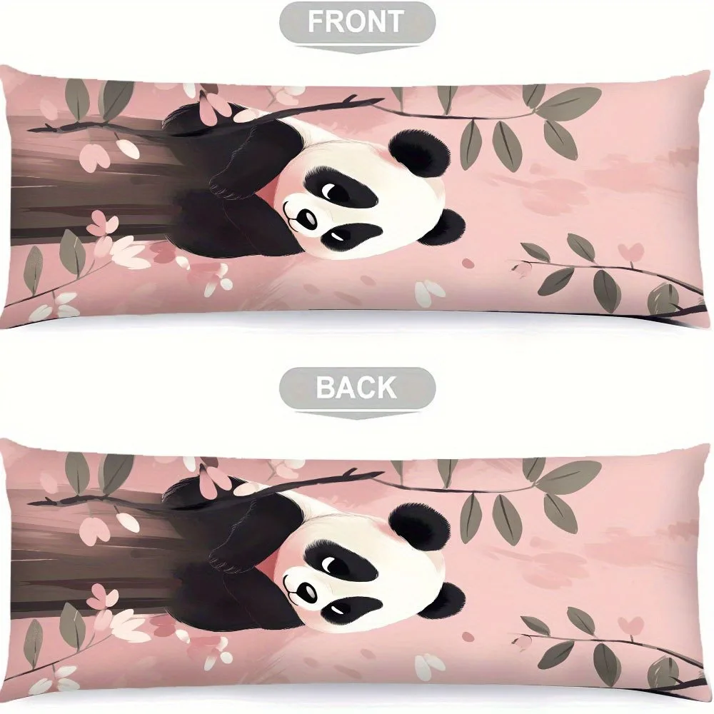 1pc Cute Panda and Cherry Blossom Long Pillow Cover - 20x54 Inches / 50x137cm - Double-Sided Print Design, 100% Polyester, Zippe
