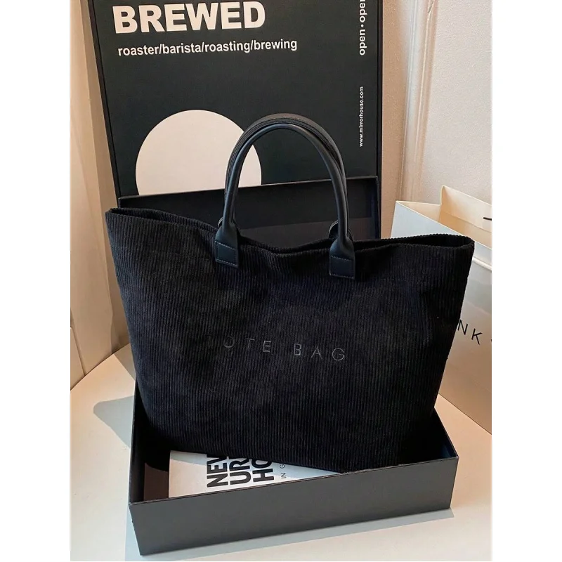 

New Autumn/Winter Large Capacity Letter Decor Corduroy Handbag, Multifunctional Commuter Tote Bag With Dual Handles For Women, S