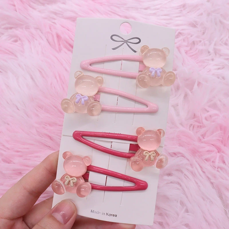 2Pcs/Set Pink Bow  Bear  Cute  Children  Surprise Gift Hairpins Hair Clips  Headwear   Barrette Baby Girls Kids Hair Accessories