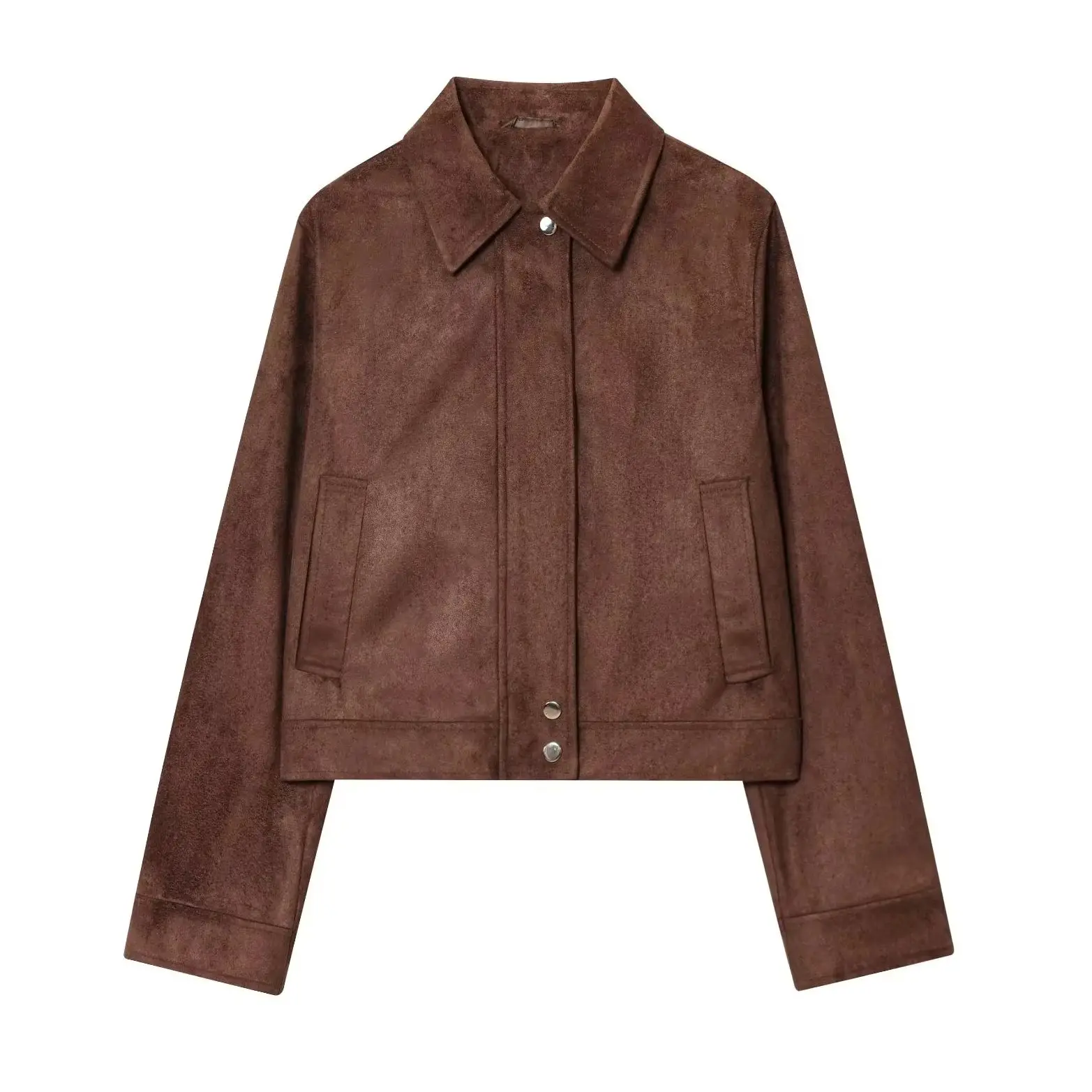 

KONDALA Chic Casual 2025 Women Outwear Fall Zipper Turn-down Collar Straight Fashion Long Sleeve Vintage Pockets Female Jackets