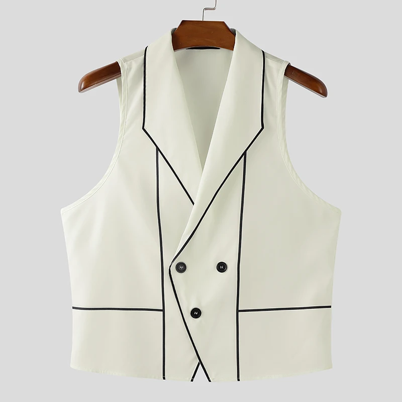 

INCERUN Men Vests Printing Color-block Lapel Sleeveless Button Casual Male Waistcoats Streetwear 2025 Fashion Leisure Vests Men