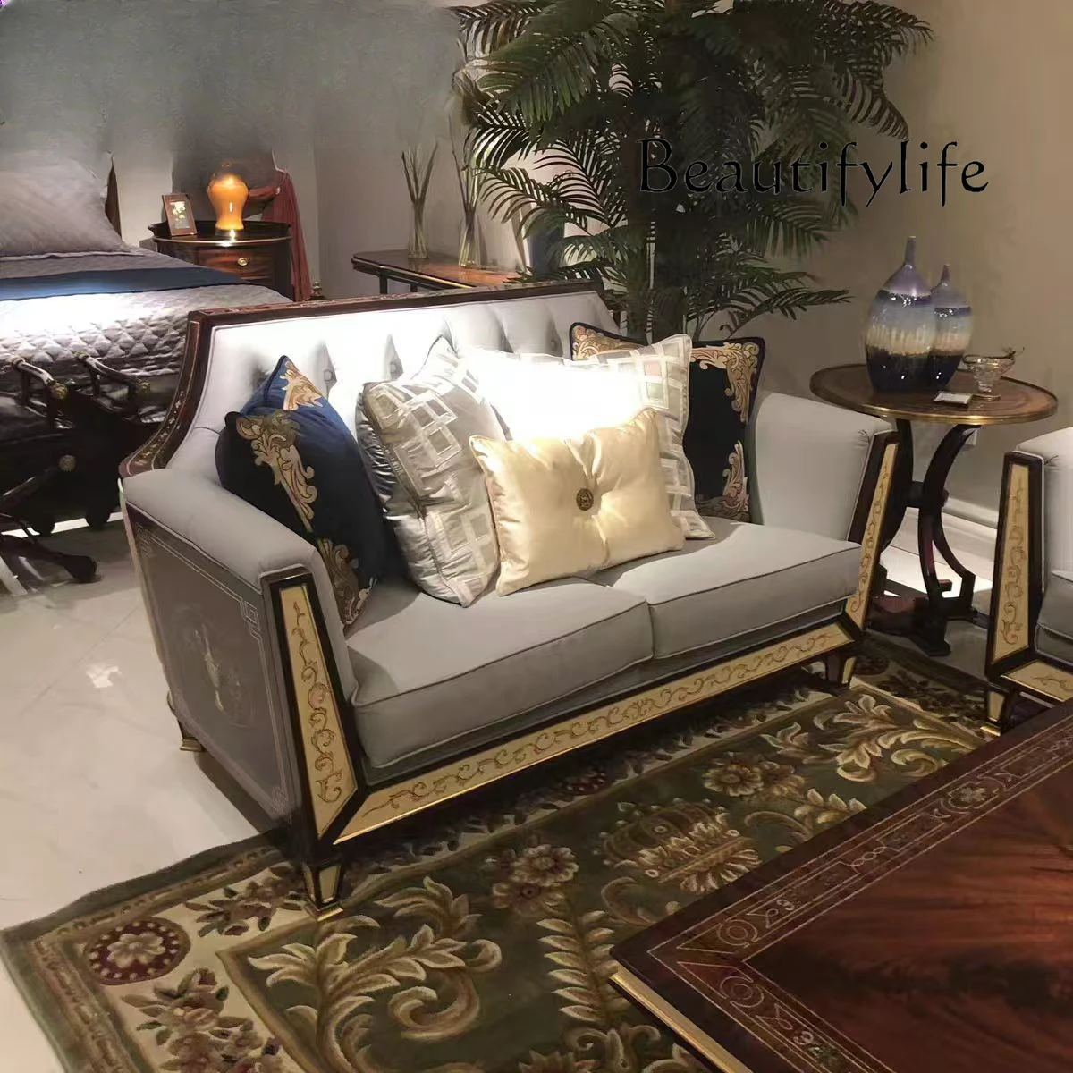 English living room sofa coffee table shell inlaid furniture hand-painted Italian solid wood villa sofa