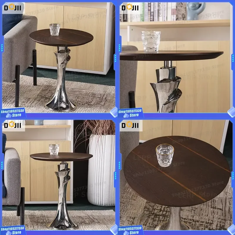 Modern Wooden Corner Side Table with Rose Design and 304 Stainless Steel Bracket for Home Art Decorations Living Room