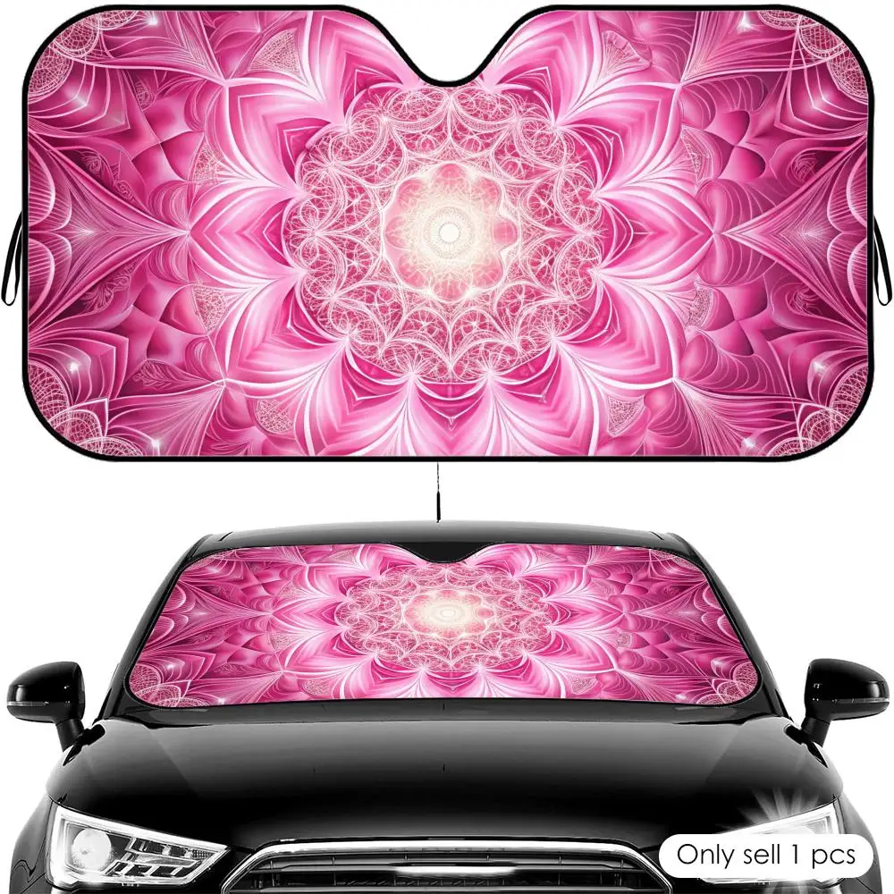Pink Galactic Mandala Blossom Sun Visor Foldable Universal Car Windshield Sun Shade UV Protection Heat Insulation Foldable Cover