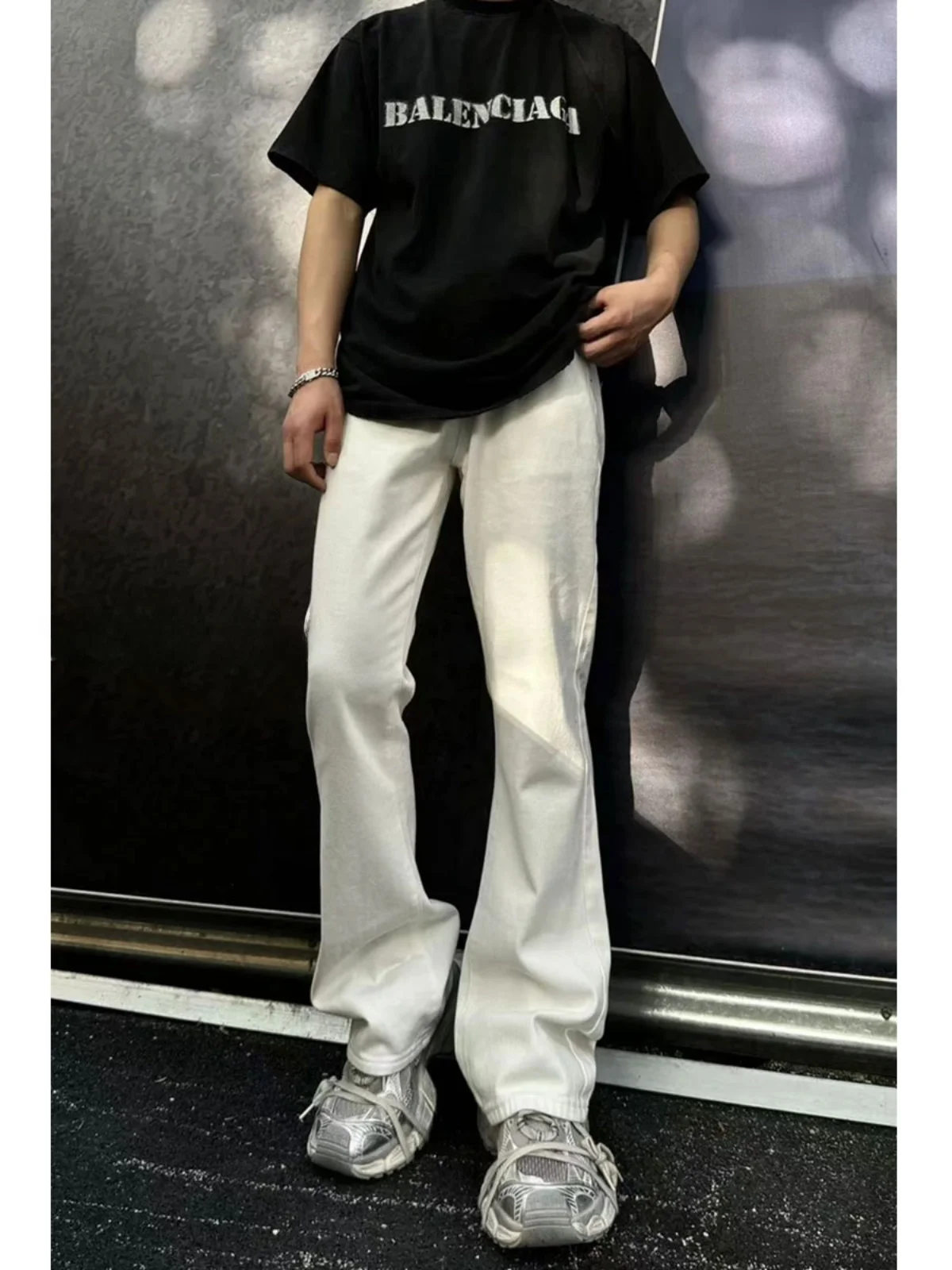 

Белые мужские джинсы 3D-кроя, летние, тонкие, премиум-класса, с легким клешем, прямые, в американском уличном стиле