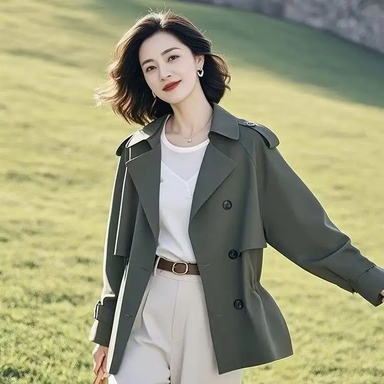 Fashion short simple trench coat small man 2025 spring and autumn temperament British spring and autumn new waist casual coat
