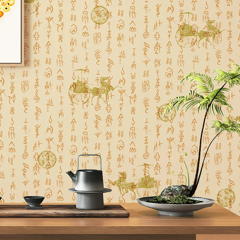 New Chinese Style TV Background Wall Wallpaper Chinese Calligraphy Tea Room Ancient Style Vintage Wallpaper for Study Tea House