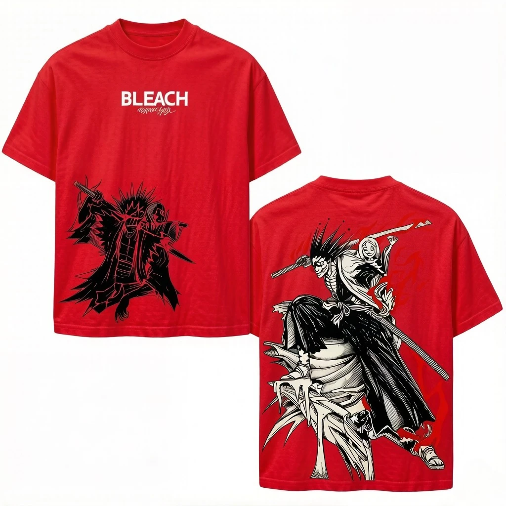 Vintage Anime BLEACH Zaraki Kenpachi Printed T Shirt Men Women Japanese Manga Casual Cotton Short Sleeve Streetwear Unisex Tee