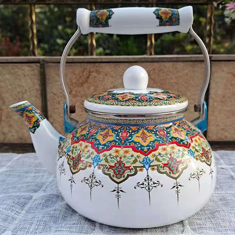 1pcs Chinese-style enamel teapot 2.5L  anti-scald handle, gas stove kettle, pear-shaped floral enamel coffee pot view 2
