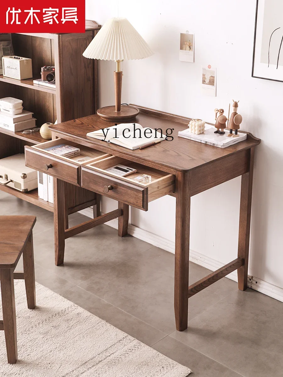 

b8Furniture North American Oak Desk Solid Wood Study Table Computer Desk Walnut Color