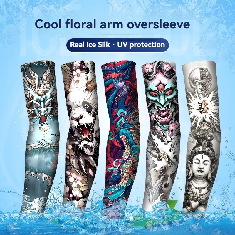 Летние рукава для татуировок, ледяной шелк, гольф, спорт, солнцезащитные, велосипедные, мужские, крутые, персонализированные, для вождения, для женщин, рыбалки, эластичные грелки для рук