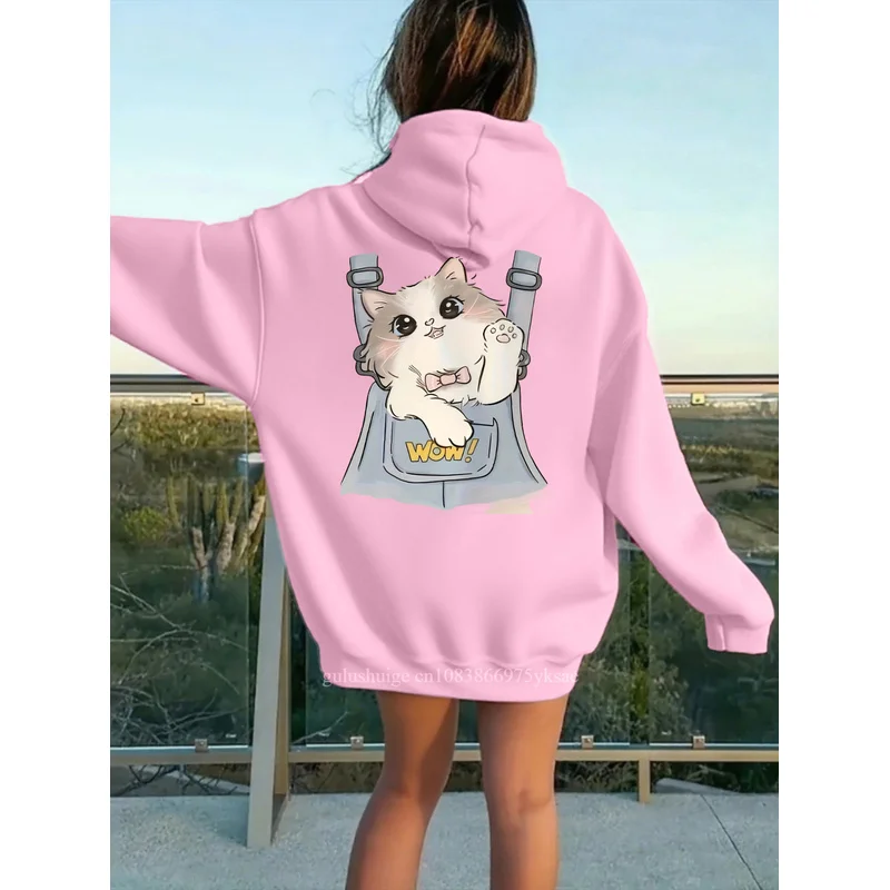 Oversized Streetwear Hoodie Halloween Gifts Cute Cat In Pocket Pattern Fall Clothes Autumn Winter Daily Wear Gift For Her