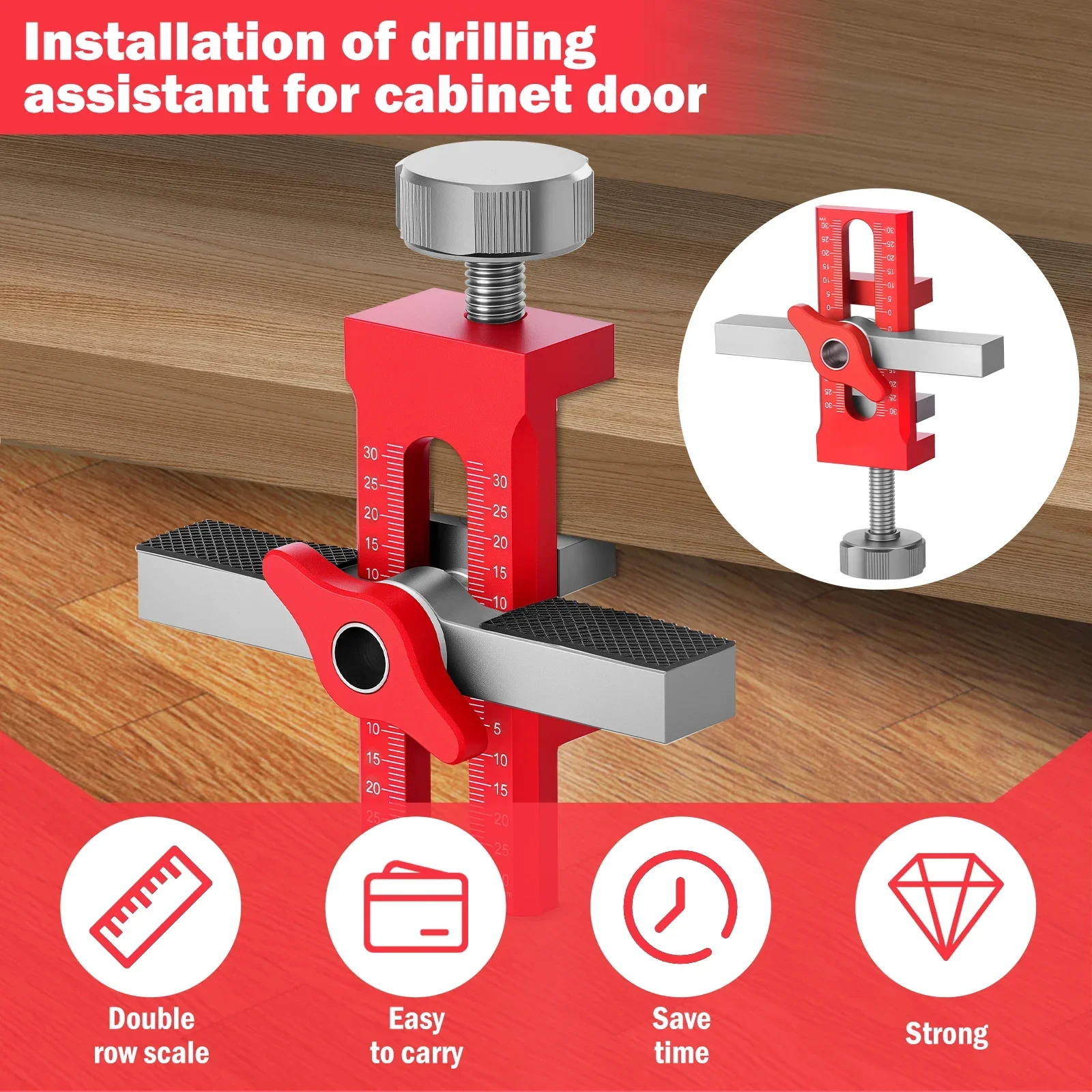 

10mm Rebounder Punched Mounting Jig Cabinet Door Installation Jig Panel Install Clamp 2 in 1 Quick Closet Door Mounting Template