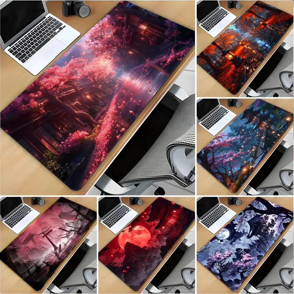 Art Scenery Japanese Street Mouse Pad Large Mouse Pad Desk Mat Non‑Slip Gaming Board Game Mat with Stitched Edges