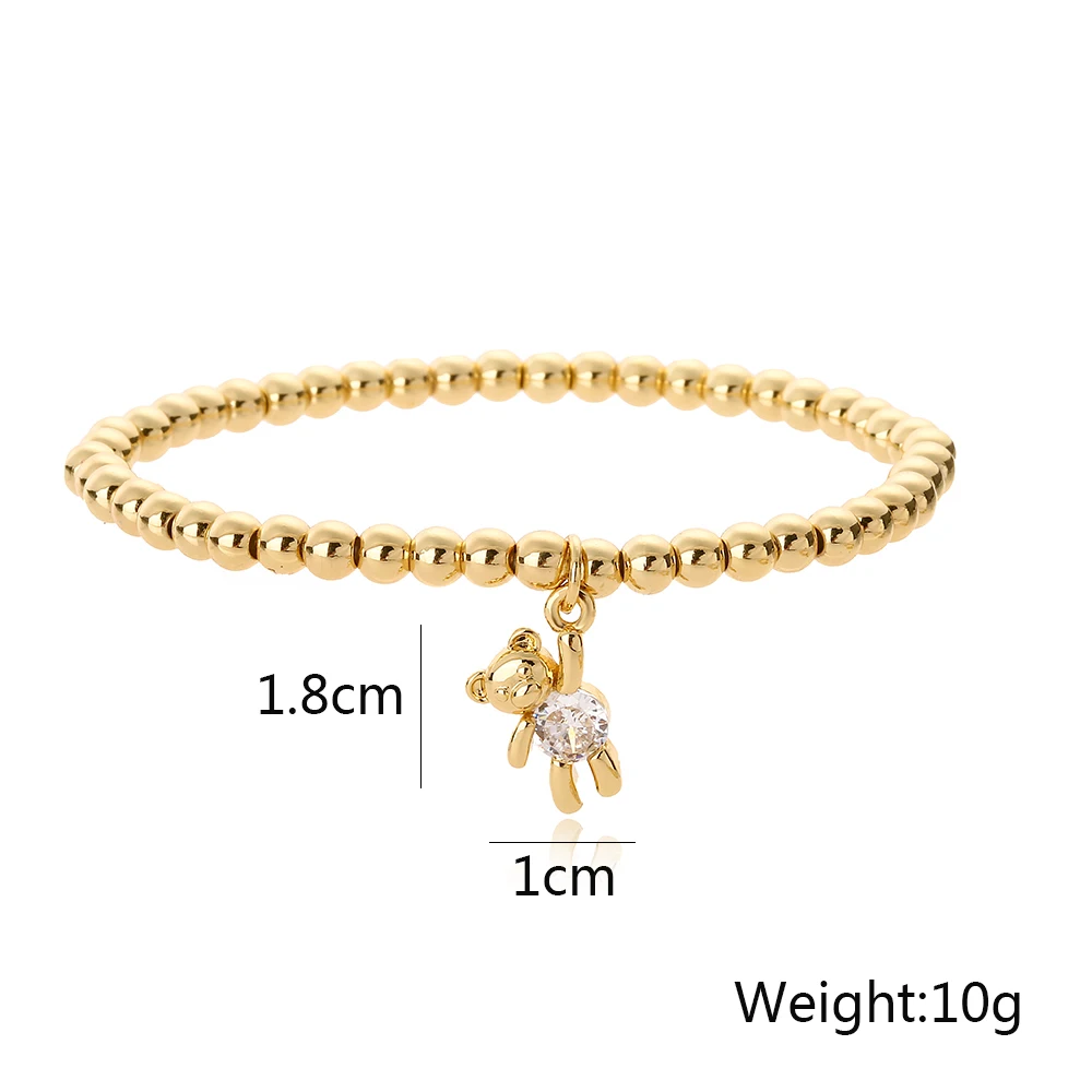 NEWBUY Trendy Gold Color Copper Beads Bracelets For Women White/Pink/Purple CZ Cute Bear Jewelry