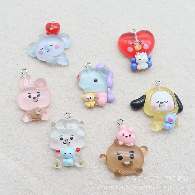 7pcs Anime Bt21 Transparent Jewelry Accessories Pendant Kawaii COOKY SHOOKY Phone Earrings Chain Keychain Bracelet Decor Gifts