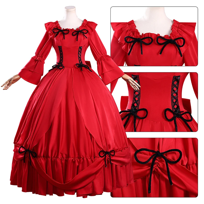 Anime May I Ask for One Final Thing Scarlet El Vandimion Cosplay Costume Red Dress Ice Rose Earrings Wig Women Halloween Outfit - view 2