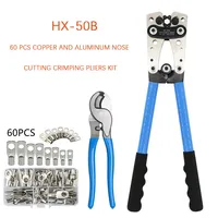 HX-50B Crimping Pliers Cable Cutters Hand Tool Multitool Heavy Duty Tube Terminal Crimper 60pcs Copper Aluminum Nose Kit