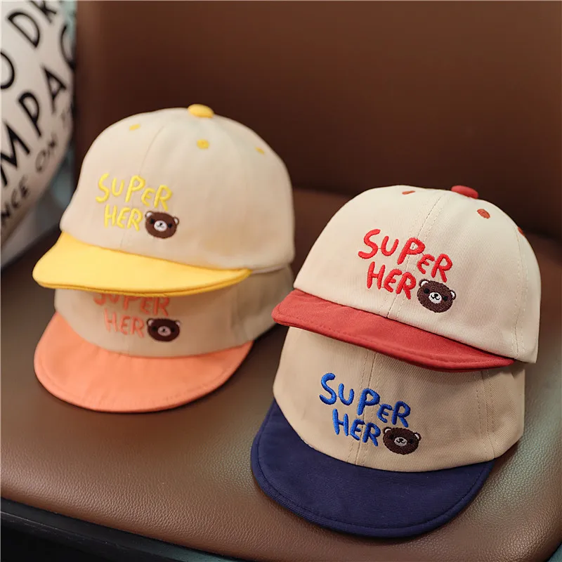 Cute Baby Summer Hat Letter Bear Embroidery Infant Boy Girl Baseball Cap Korean Casual Patchwork Toddler Peaked Caps