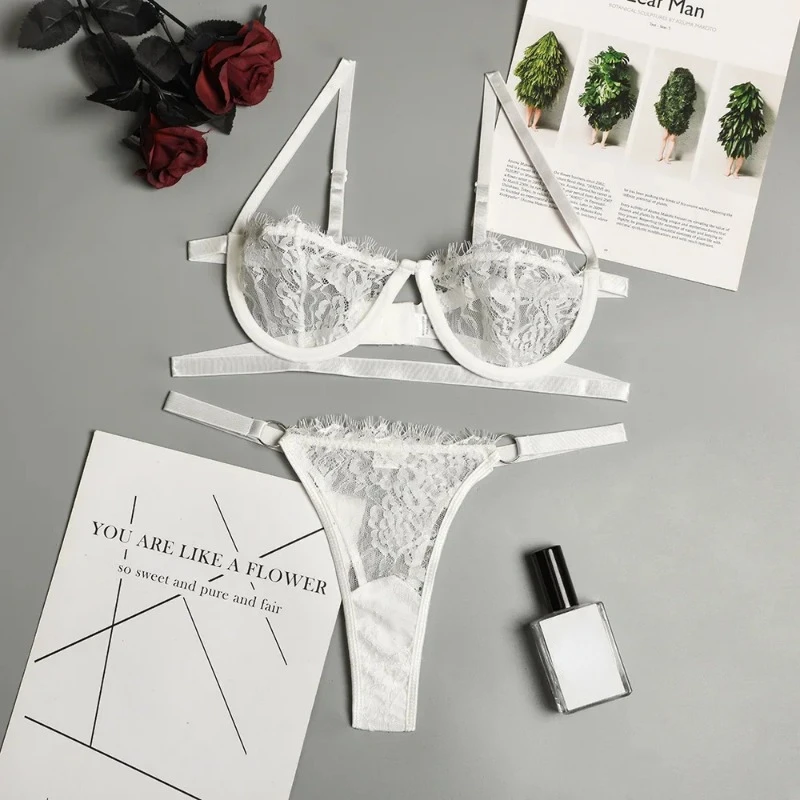 Sexy Lingerie Woman Lace Transparent Underwear Fairy Embroidery Brief Sets Delicate Bra Kit Push Up Breves Sets Thin Erotic Bras image 6