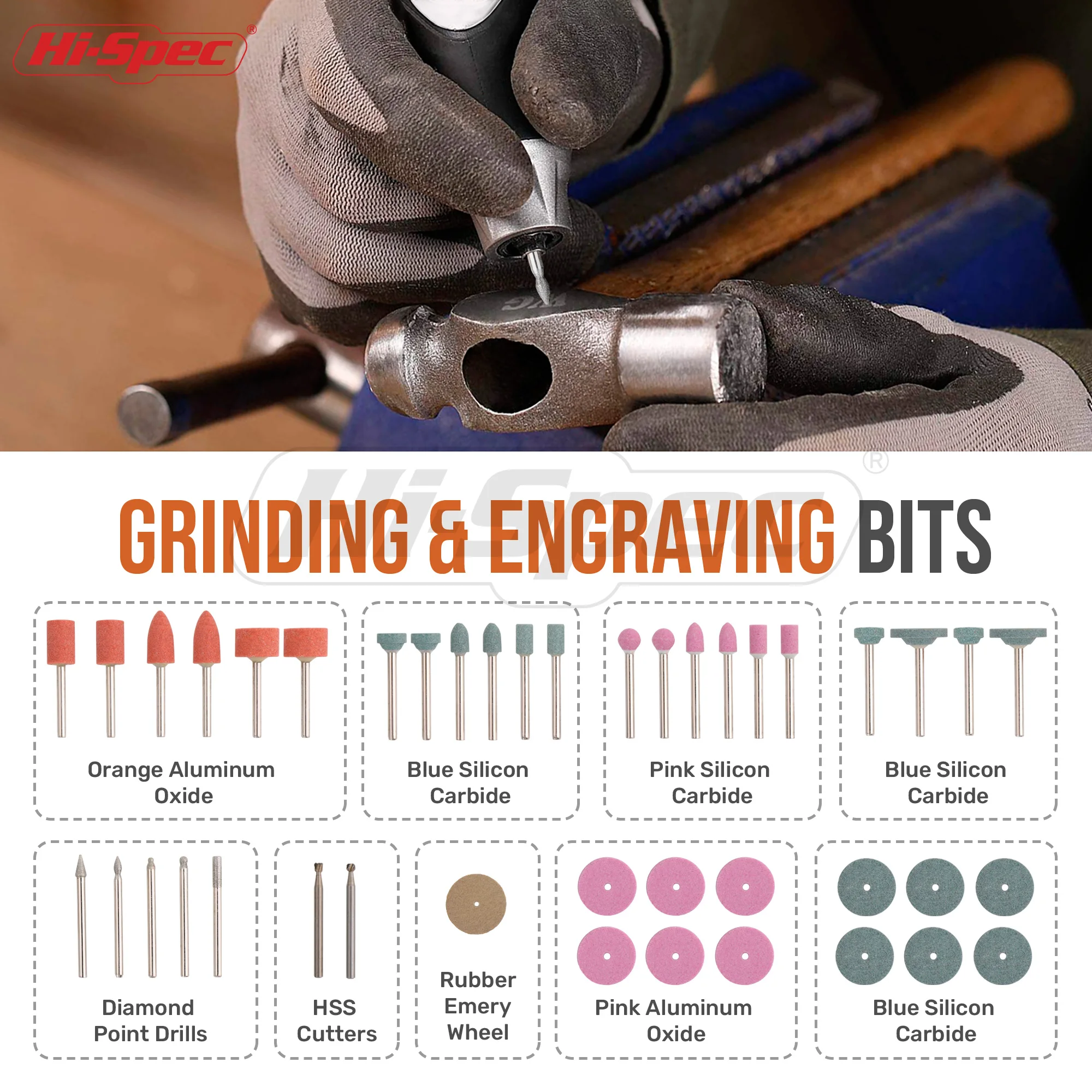 Hi-Spec Engraver Grinder Rotary Tools Accessory Bit Set Sanding Grinding Sanding Polishing Disc Wheel Tip Cutter Drill Disc