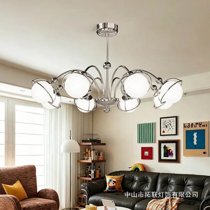 Modern simple silver magic bean living room chandelier Bauhaus chrome milky white glass minimalist living room atmosphere chande
