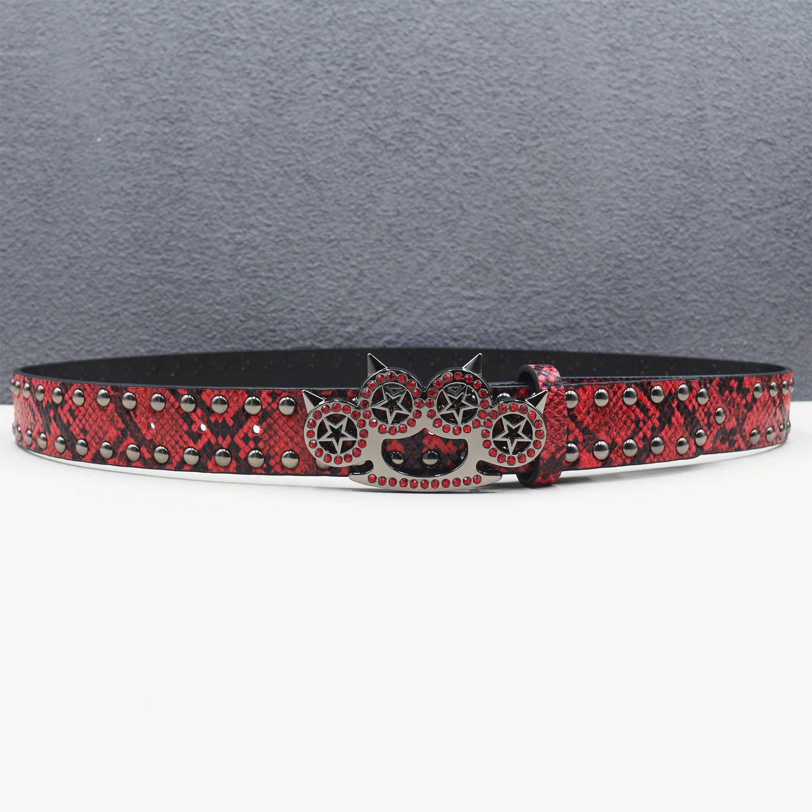 Cat paw buckle Metal Rivet Cowboy Belt Multi -colored Y2K  iridescent snakeskin Men Belt Punk Rivet Jeans Belts For Men