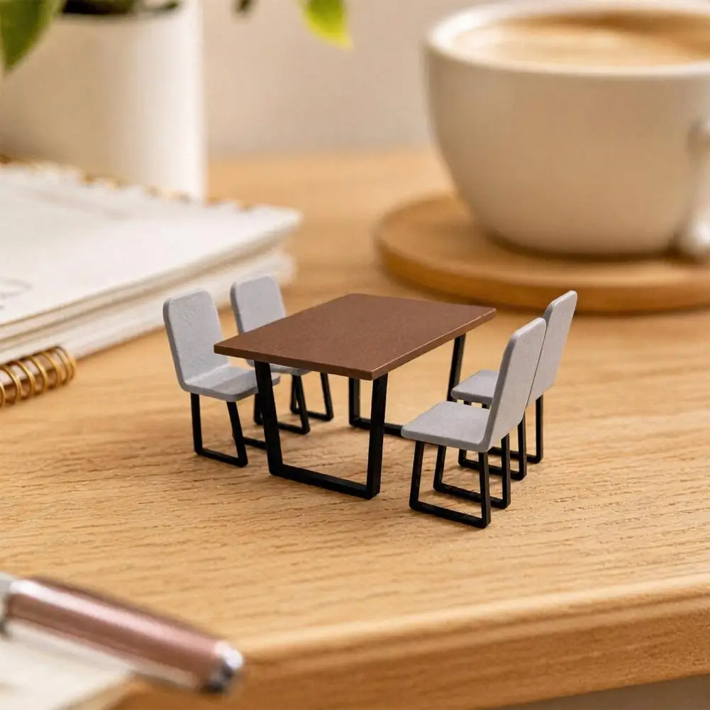 Realistic Miniature Pieces Miniature Table Chairs Set Tiny Dining Room Furniture 1/12 Scale Dollhouse Pretend Play Toys for Doll