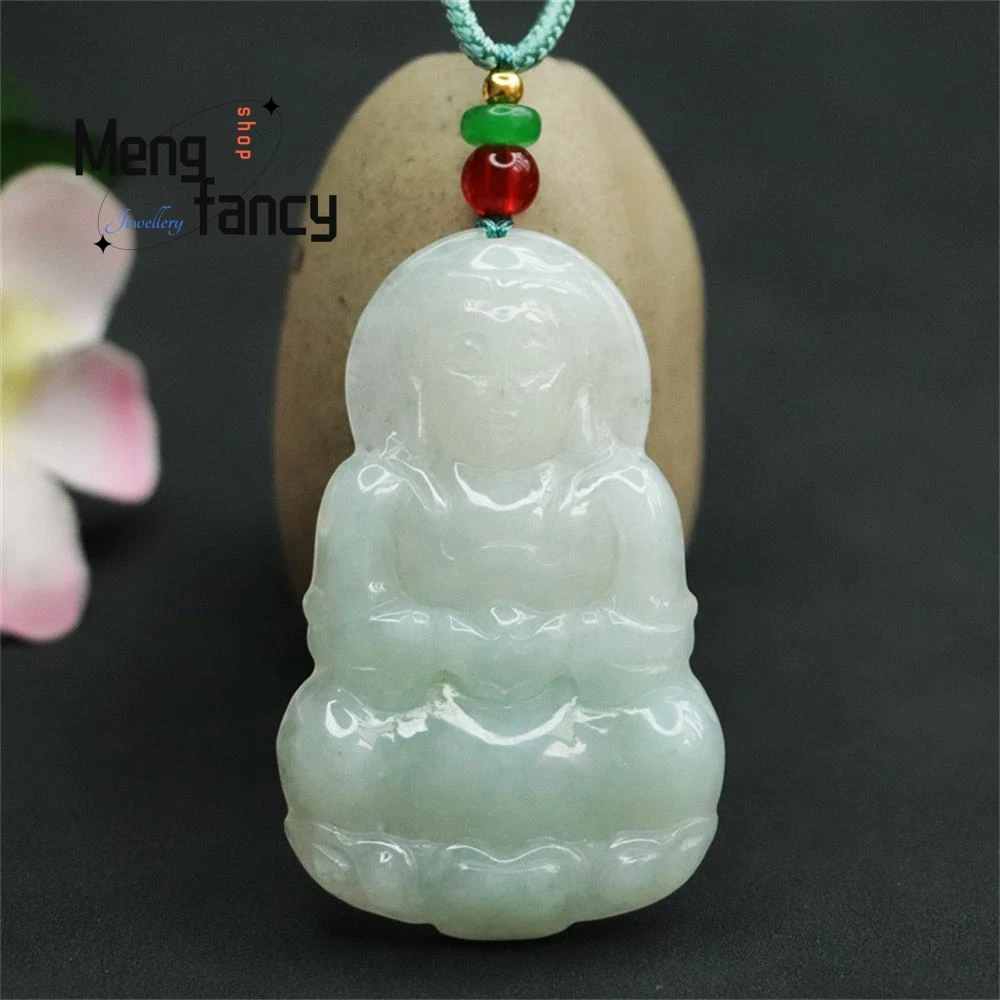 Natural Myanma Jadeite Guanyin Pendant Exquisite Elegant Simple High-grade Buddhist Amulets Luxury Quality Jewelry Holiday Gifts