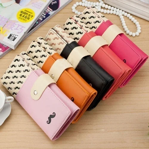 

Women PU Leather Purse Long Clutch Cute Button Beard Wallet Card Organiser New