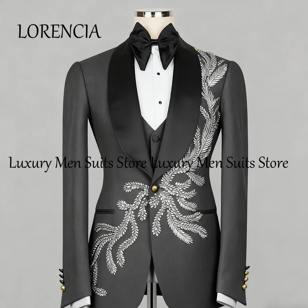 

Изысканные мужские костюмы с украшениями, комплект из 3 предметов, блестящий бриллиант, вечерний смокинг с бисером, индивидуальный пиджак, брюки fatos de homem