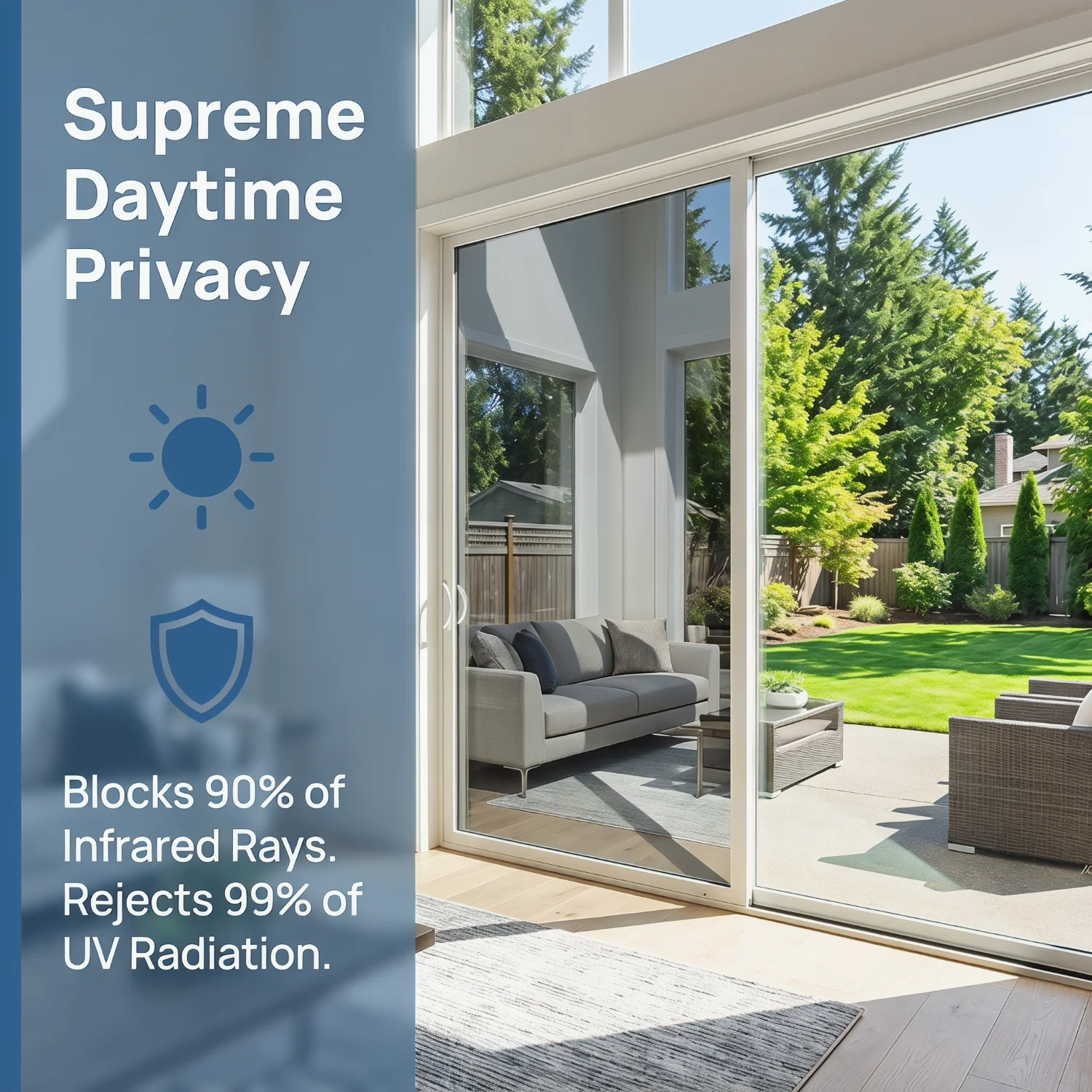 Daytime One Way Mirror Privacy Window Film Reflective Heat Control Static Cling Removable for Bathroom Bedroom Glass