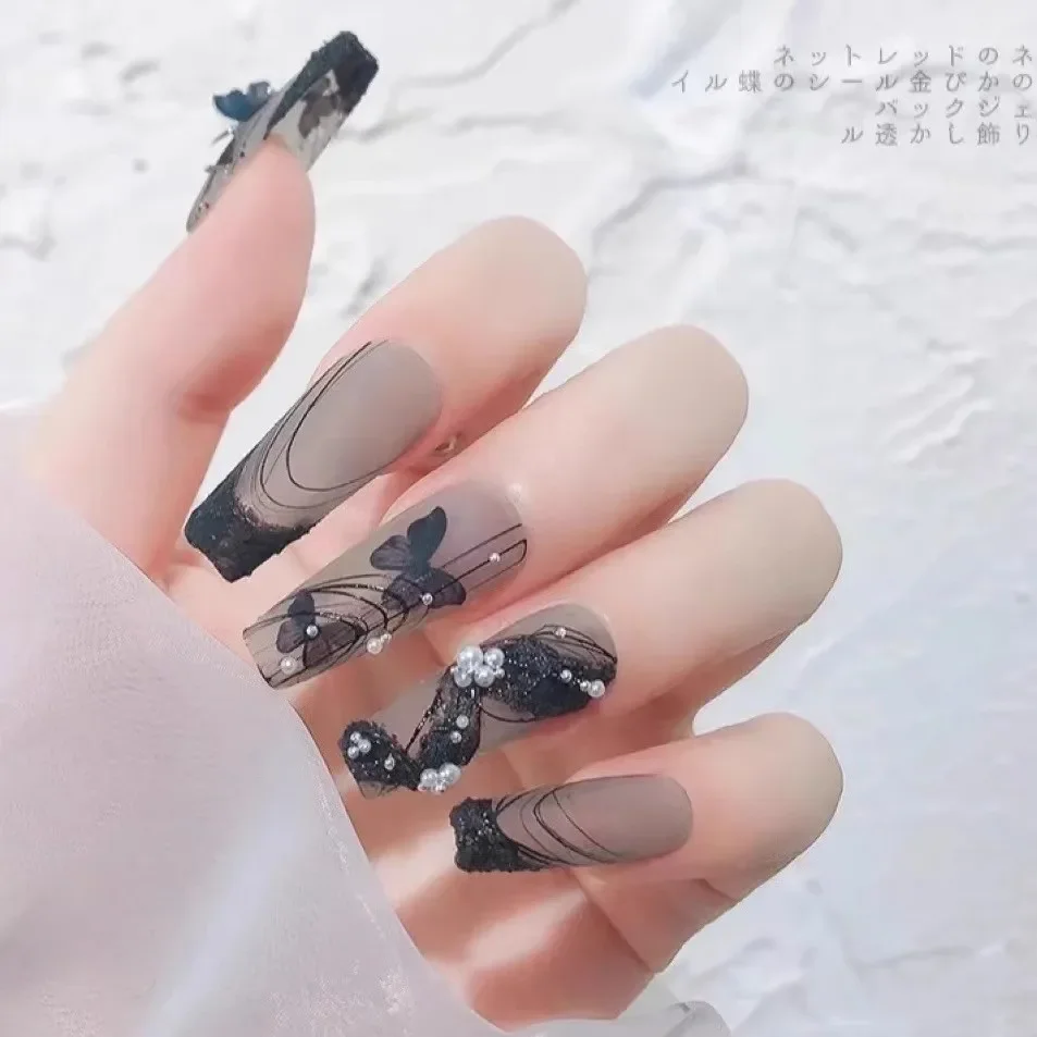 1 Set Flat Black White Butterfly Nail Stickers Hollow Luxury Self Adhesive DIY Manicure Decor Ornaments