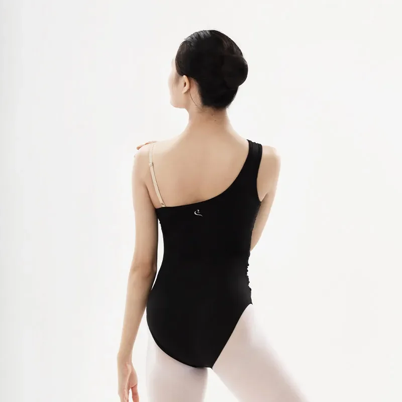 New Sleeveless One Slanted Shoulder Mesh Dance Camisole Leotard Yoga Dance Jumpsuit Ballet Practice Basic Training Clothes