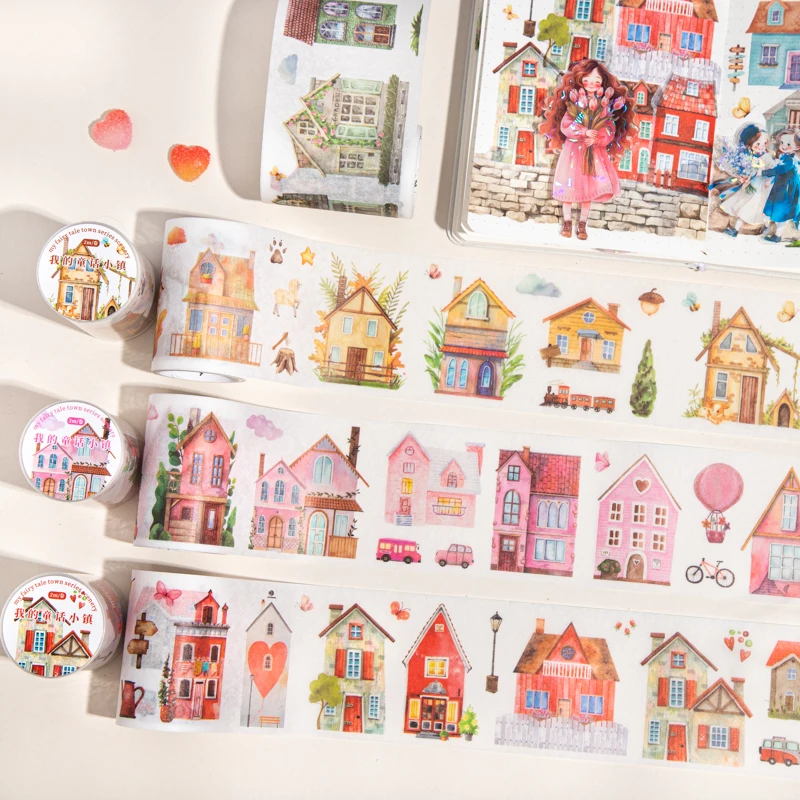 200cm/Roll Fairy Tale Town Cartoon Landscape Tapes, Scrapbook Phone Case Notebook Diary Aesthetic Decoration Stationery Stickers