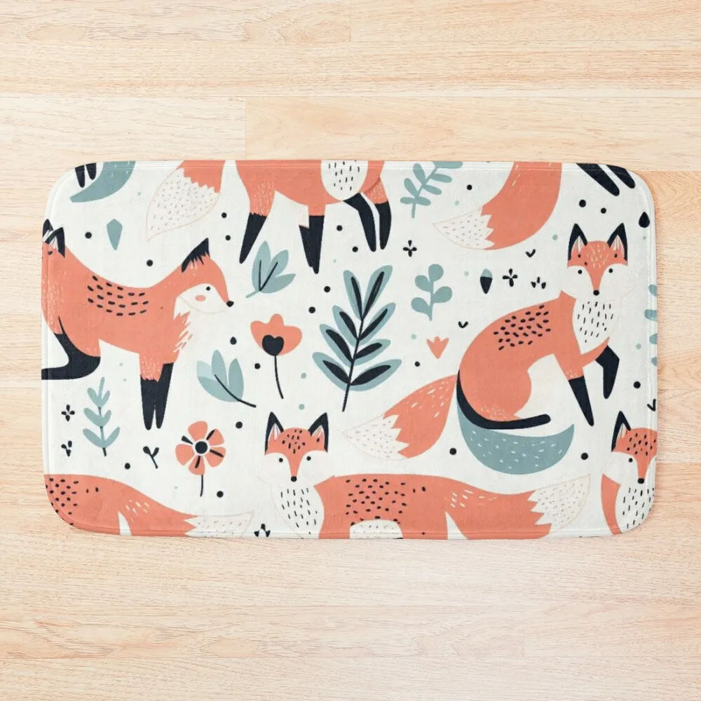 Red foxes in the forest - Scandinavian-inspired print on Bath Mat Living Room Rugs Bathroom Accessory Entrance Carpet Mat