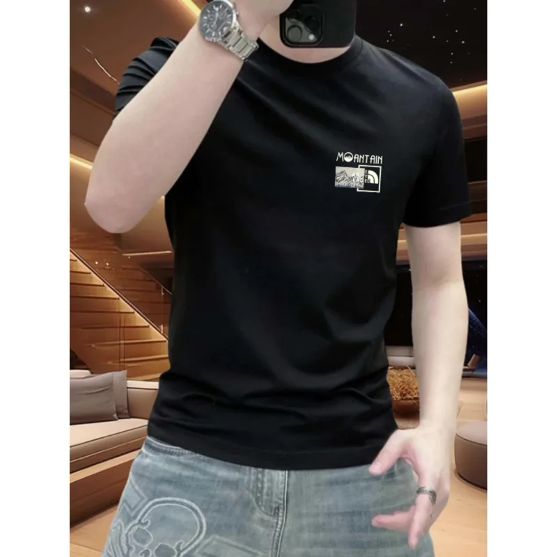 الاتجاه الأوروبي عالية الجودة قصيرة الأكمام تي شيرت 2026 الصيف عارضة إلكتروني طباعة Ins جولة الرقبة نصف كم