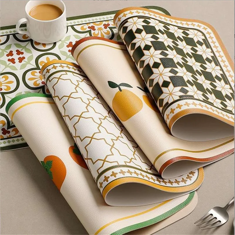 PU Retro Leather Placemat Oil Resistant Waterproof Simple Western Style Dining Table Mat Heat-Insulating Coaster 30*40CM