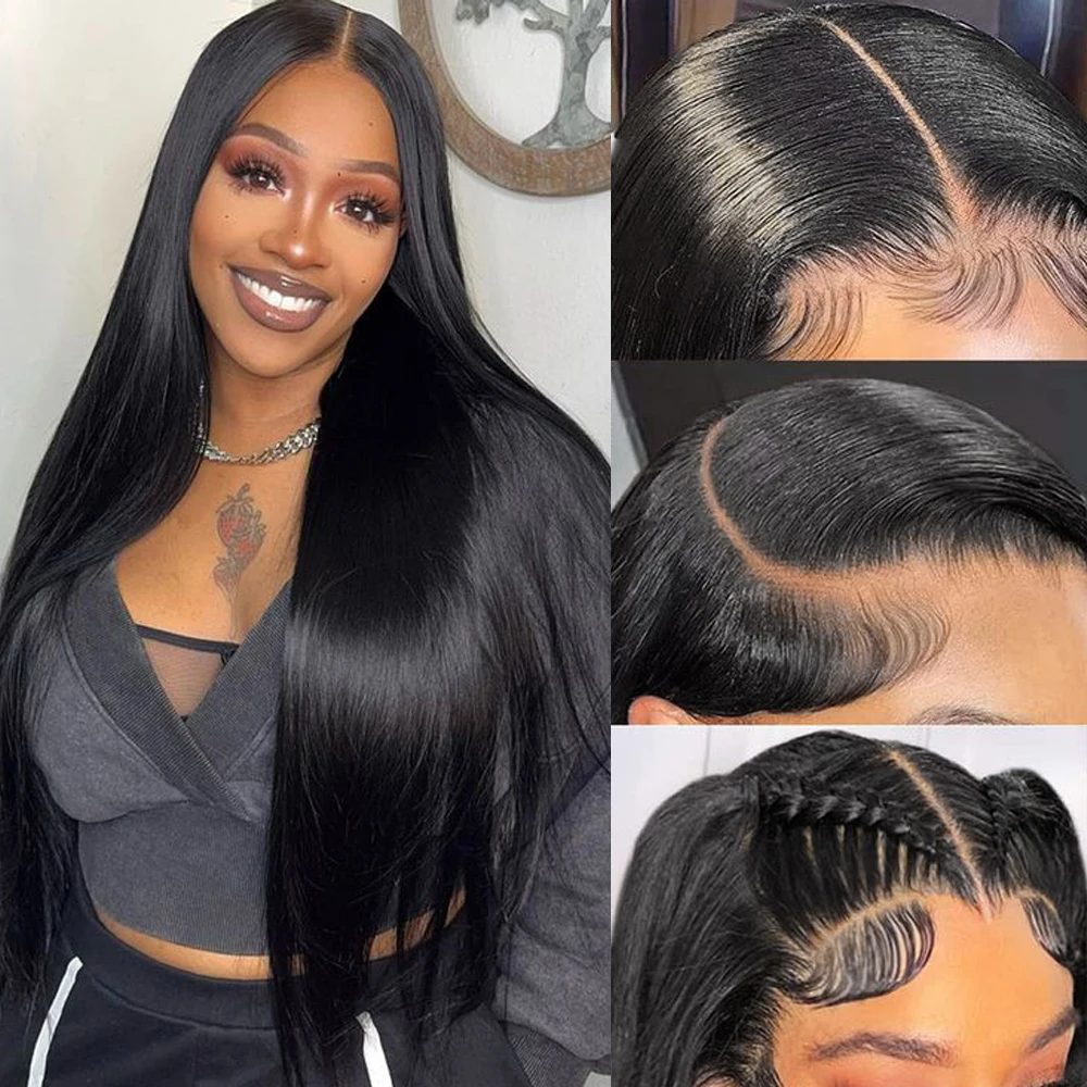 

36, 40-дюймовые человеческие волосы 13x4 13X6 Hd, кружевные фронтальные парики, прямые, предварительно выщипанные, 100% человеческие волосы для женщин, 5x5, бесклеевой парик