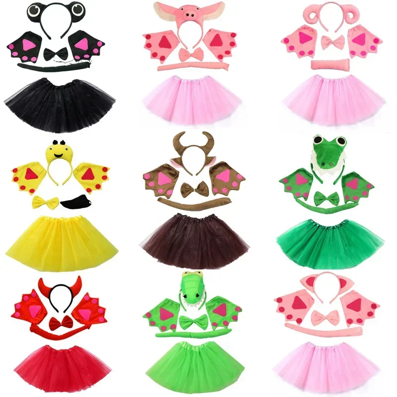 Animal Costume Ear Headband Tail Claw Gloves Tutu Skirt Birthday Party Makeup Props Gifts Halloween Cosplay Props