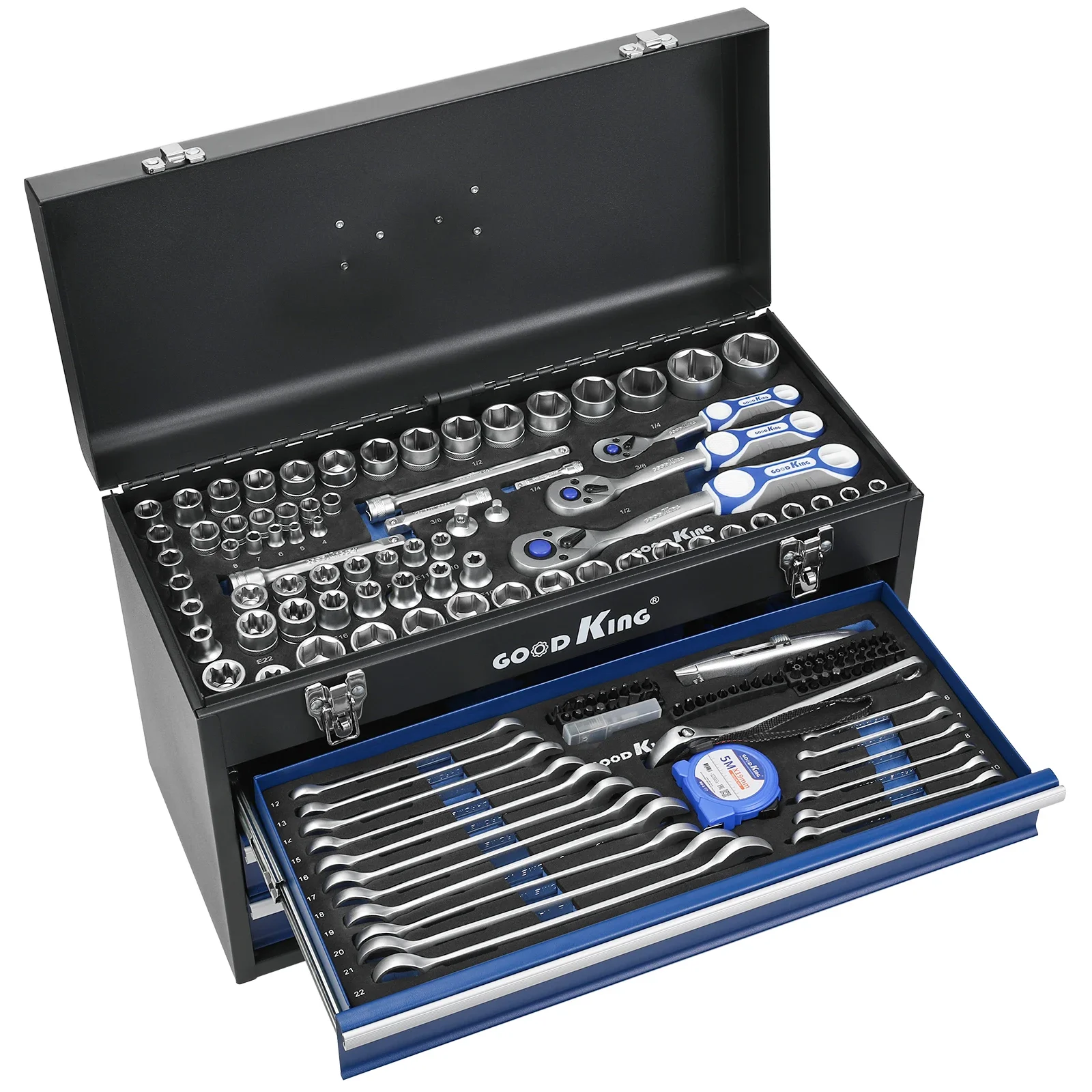 408 Pcs 1/2 3/8 1/4 72T  Tool Kit with Socket Wrench Tool Set in Iron Metal Box for Car Repairing Mechanical Hand Tool Set
