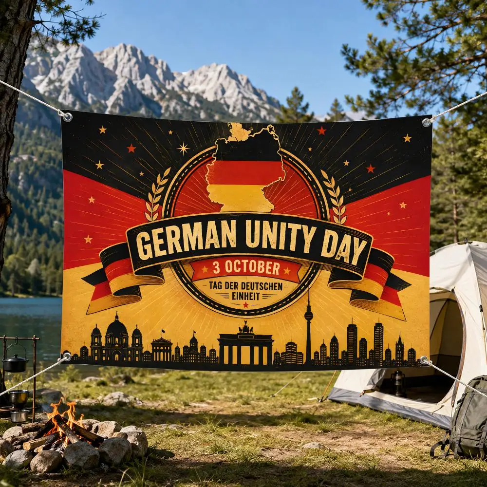 German Unity Day flag vivid print durable hang reusable indoor outdoor porch yard wall decor Germany map Berlin skyline Flags