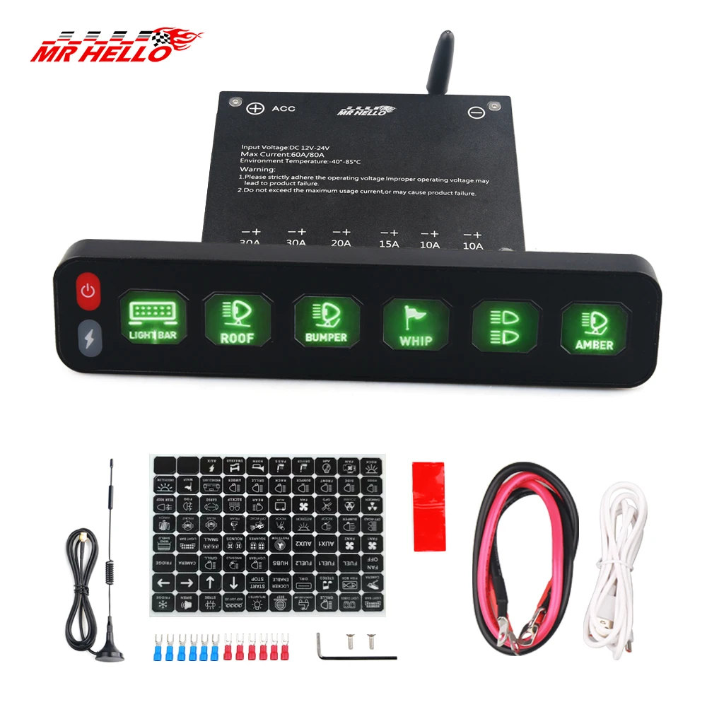 

6 Control Panel Wireless Touch Control Multi-Function Electronic Relay RGB Click Flashing For Car 4x4 Boat 12V 24V