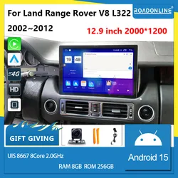 12.9 inch For Land Rover Range V8 L322 2005~2012  car radio Android 15 2000*1200 8GB RAM 256GB ROM Car Multimedia Player Android